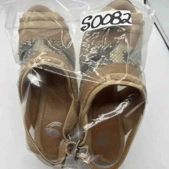 Nurture Women Hope 7M Tan Leather Faux Snakeskin Platform Western Reptile Exotic - Picture 12 of 12